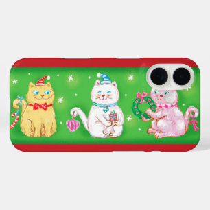 Coques iPhone 16 Cartoon mignonne Meowy Chats de Noël en chapeaux d
