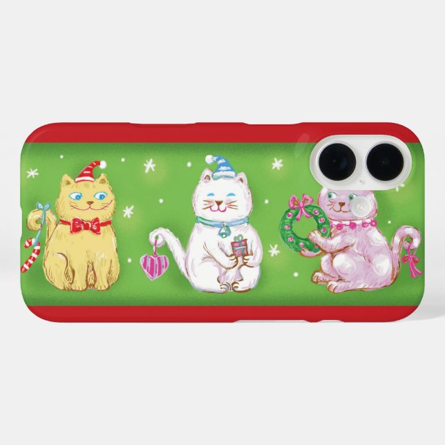 Coques Case-Mate iPhone Cartoon mignonne Meowy Chats de Noël en chapeaux d (Verso (horizontal))