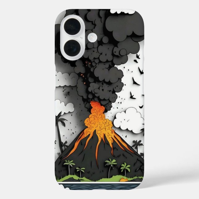 Coques Case-Mate iPhone Cartoon Volcano Eruption & Palm Trees Phone Case (Verso)
