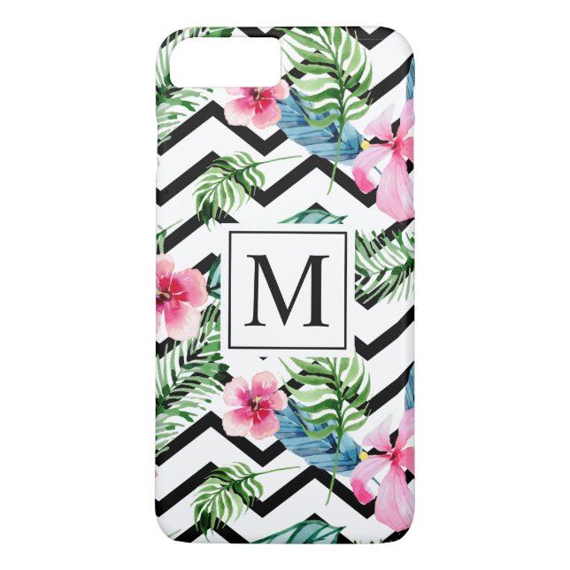 Coques Case-Mate iPhone Cas floral tropical de téléphone du monogramme | (Dos)