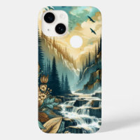 Cascade de Forest Mountain Boho Motif naturel