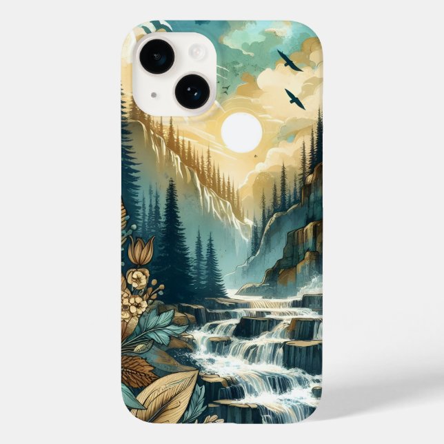 Coques Case-Mate iPhone Cascade de Forest Mountain Boho Motif naturel (Verso)