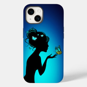 Coque Pour iPhone 14 Case-Mate iPhone Case La femme papillons bleues