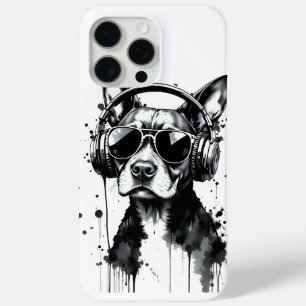 Coque iPhone 15 Pro Max Casque de chien cool Cute Animaux de compagnie enc