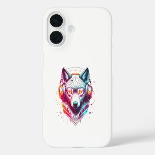 Coque Pour iPhone 16 Casque Neon Cyber Wolf Y2K