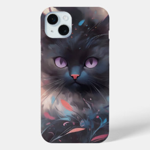 Coque iPhone 15 Mini Casquette noire mystique aquarelle Cute chat