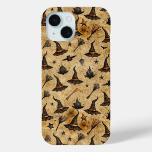 Coque Pour iPhone 15 Casquettes vintages sorcières et Broomsticks Motif