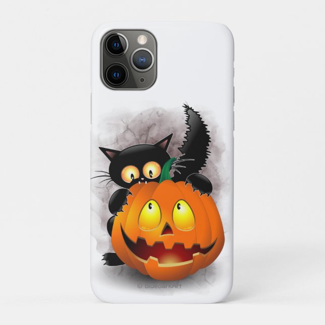Coques Case-Mate iPhone Cat Fun Halloween Character biting a Pumpkin  (Dos)