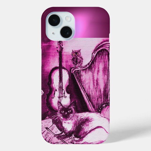 COQUES Case-Mate iPhone CAT, OWL ET INSTRUMENTS MUSICAUX EN ROSE POURPLE (Verso)