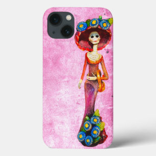 Case-Mate iPhone Case Catrina Avec Robe Rouge & Fleurs Bleues Sur Rose W