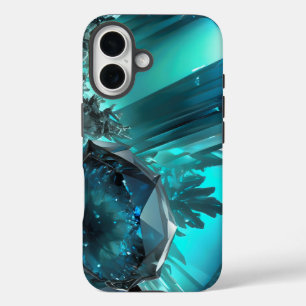 Coque Pour iPhone 16 Caverne de kryptonite Cristal Abstrait Aquamarine