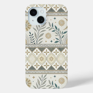 Coque Pour iPhone 15 Céleste Botanique Folk Art Motif sans couture