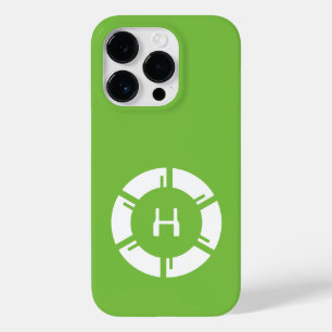 Coque Pour iPhone 14 Pro Cercle Futuriste Avec Monogramme Sci-Fi Vert