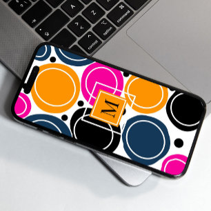 Coque Pour iPhone 14 Cercles Abstraits modernes Monogramme rose Turquoi