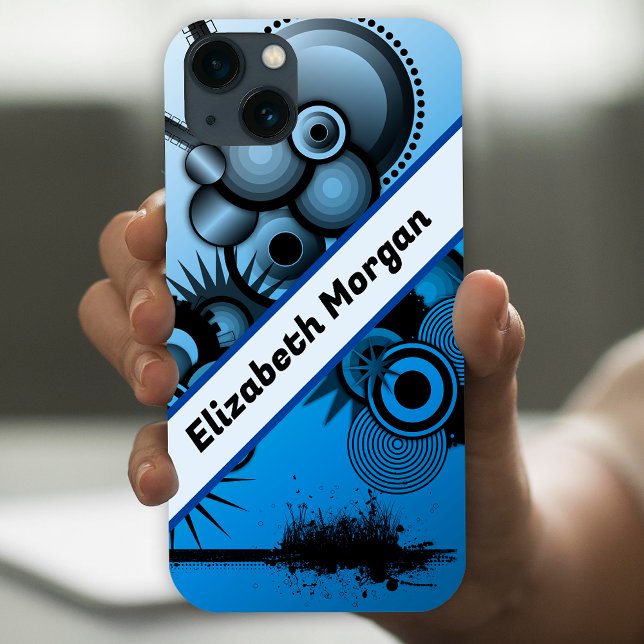 Coques Case-Mate iPhone Cercles de grunge abstraits bleus et noirs personn (Créateur téléchargé)