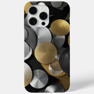 Coque iPhone 15 Pro Max Cercles géométriques modernes en or et argent