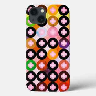 iPhone 13 Case Cercles multicolores cool et Cloches roses