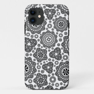 Coque iPhone 11 Cercles rétro ornés noir et blanc Motif