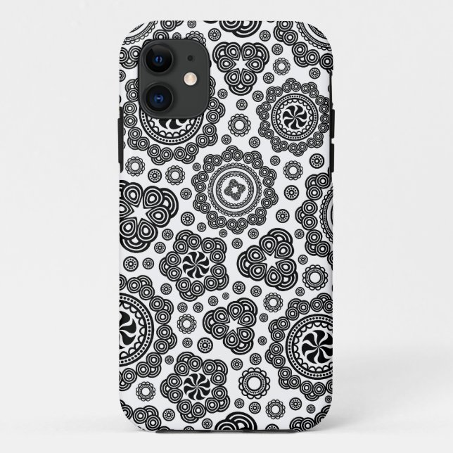 Coques Case-Mate iPhone Cercles rétro ornés noir et blanc Motif (Dos)