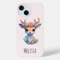 Cerf de Bébé mignon avec Antlers et Fleurs