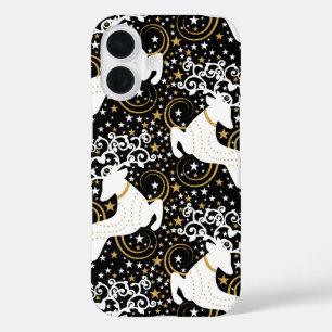 Coque Pour iPhone 16 Cerf floral de Noël doré en fleurs