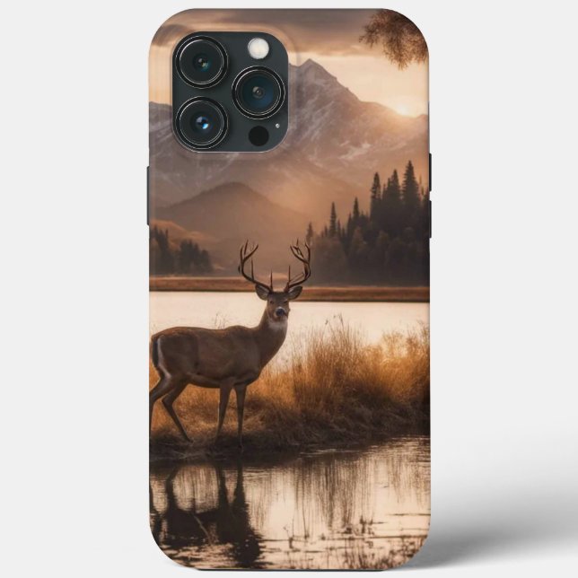 Coques Case-Mate iPhone Cerf imposant sur un lac de montagne (Verso)