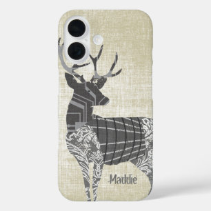 Coques iPhone 16 Cerf Rustique Personnalisé Abstrait Floral Géométr
