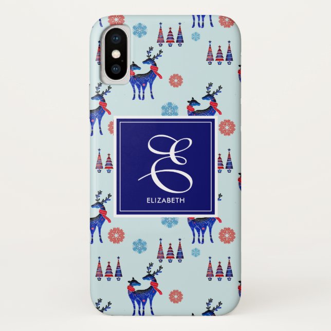 Coques Case-Mate iPhone Cerfs, Arbres de Noël, et Snowflakes avec Monogram (Dos)