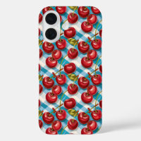 Cerise mignonne et Motif bleu plaid