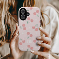 Cerises roses Retro Nom personnalisé Monogramme