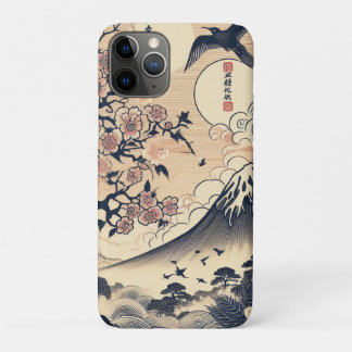 Case-Mate iPhone Case Cerisier japonais sur bois gravé Grue Mont Fuji