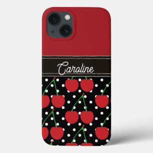 Case-Mate iPhone Case cerisier rouge noir pois vintage personnalisé