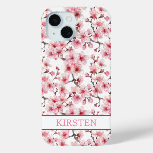 Coque Pour iPhone 15 Cerisiers en Fleurs Motif Sakura Monogrammé