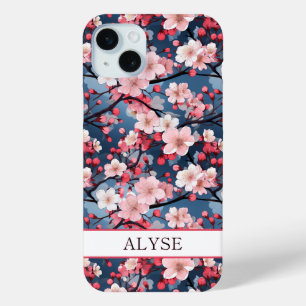 Coque iPhone 15 Mini Cerisiers en Fleurs Sakura Japonais Monogrammé