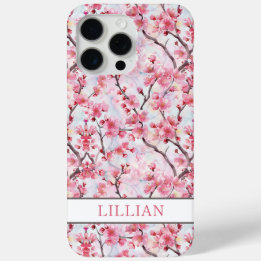 Coque iPhone 15 Pro Max Cerisiers Fleuris Sakura Monogramme