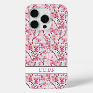 Coque iPhone 15 Pro Cerisiers Fleuris Sakura Monogrammés