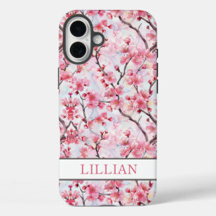 Coques iPhone 16 Plus Cerisiers Fleurs de Sakura Monogramme
