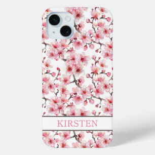 Coque iPhone 15 Mini Cerisiers Motif Sakura Monogrammé