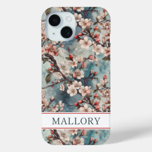Coque Pour iPhone 15 Cerisiers Teinte Sakura Imprimé Monogrammé