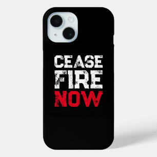 Coque Pour iPhone 15 Cessez le feu Maintenant blanc rouge noir grunge a