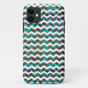 Coque iPhone 11 Cevron Dalmatien Brown et Turquoise