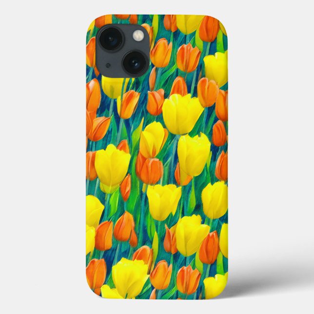 Coques Case-Mate iPhone Champ de tulipes orange et jaune (Verso)