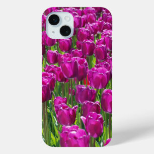 Coque iPhone 15 Mini Champ de tulipes pourpres