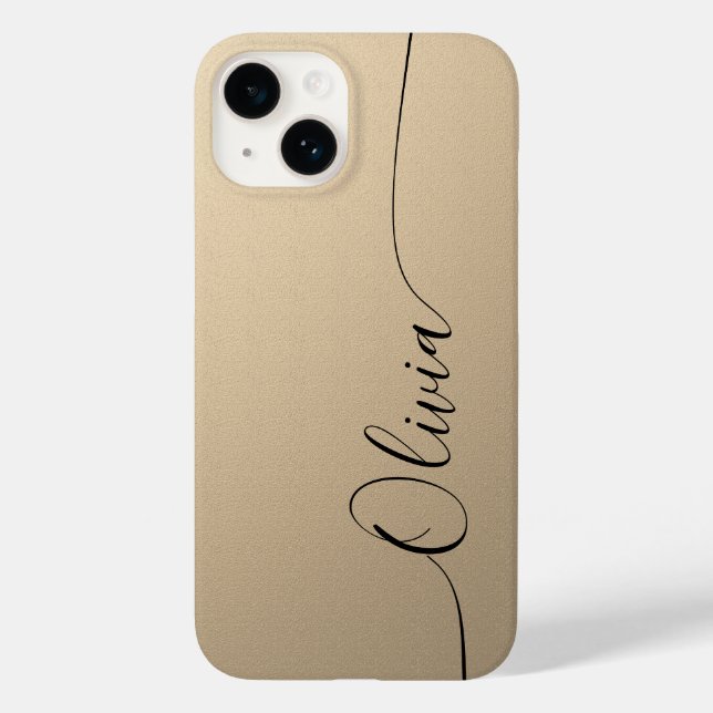 Coques Case-Mate iPhone Champagne Élégant Calligraphie Script Nom (Verso)