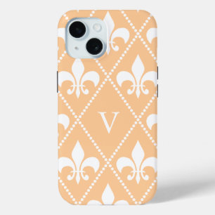 Coque Pour iPhone 15 Champagne Fleur de Lis avec monogramme