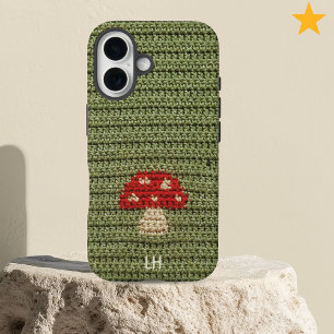 Coque Pour iPhone 16 Champignon au Crochet Cozy Fil Personnalisé Noms I