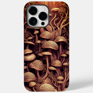 Coque Pour Pour iPhone 14 Pro Max Champignons 3D Faux Bois sculpté Belle magie