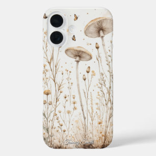 Coque Pour iPhone 16 Champignons botaniques vintages et Fleurs sauvages