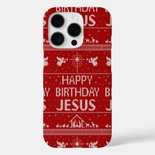 Coques iPhone 16 Pro Chandail de Noël Joyeux anniversaire Jésus Religie