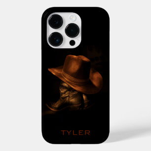 Coque Pour iPhone 14 Pro Chapeau de Cowboy et Bottes en Cuir Masculin Perso